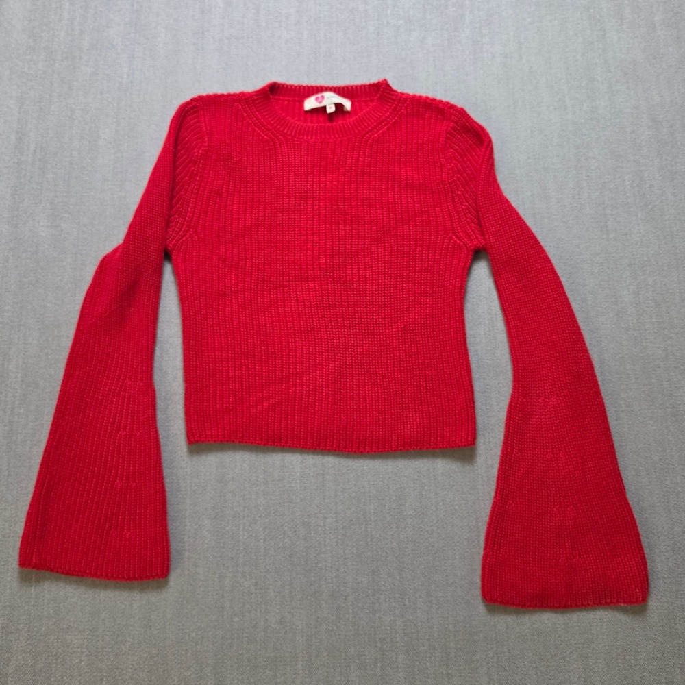 Ole by Koton Sweater Womens Medium Red Bell Sleeve Ribbed Knit Pullover